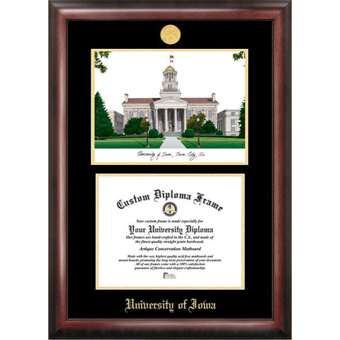 University Of Iowa Gold Embossed Diploma Frame With Limited Edition Lithograph