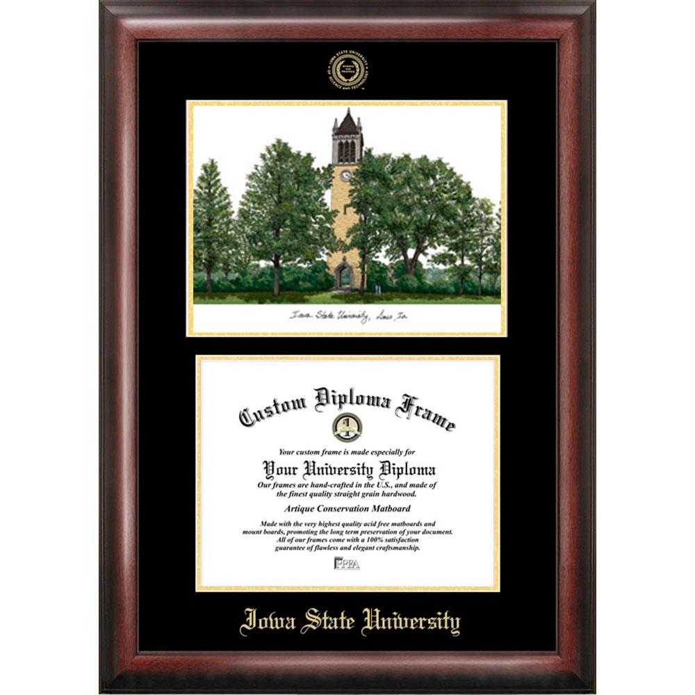 Iowa State University Gold Embossed Diploma Frame With Limited Edition Lithograph