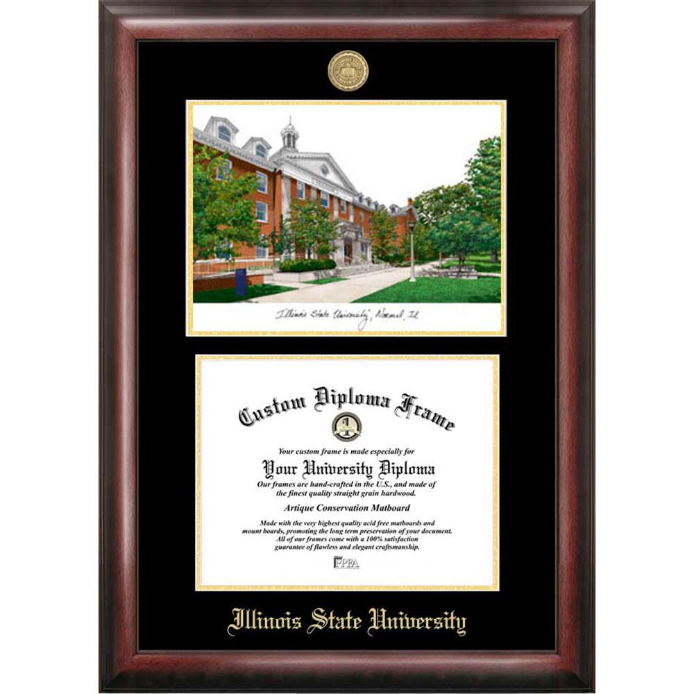 Illinois State University Gold Embossed Diploma Frame With Limited Edition Lithograph