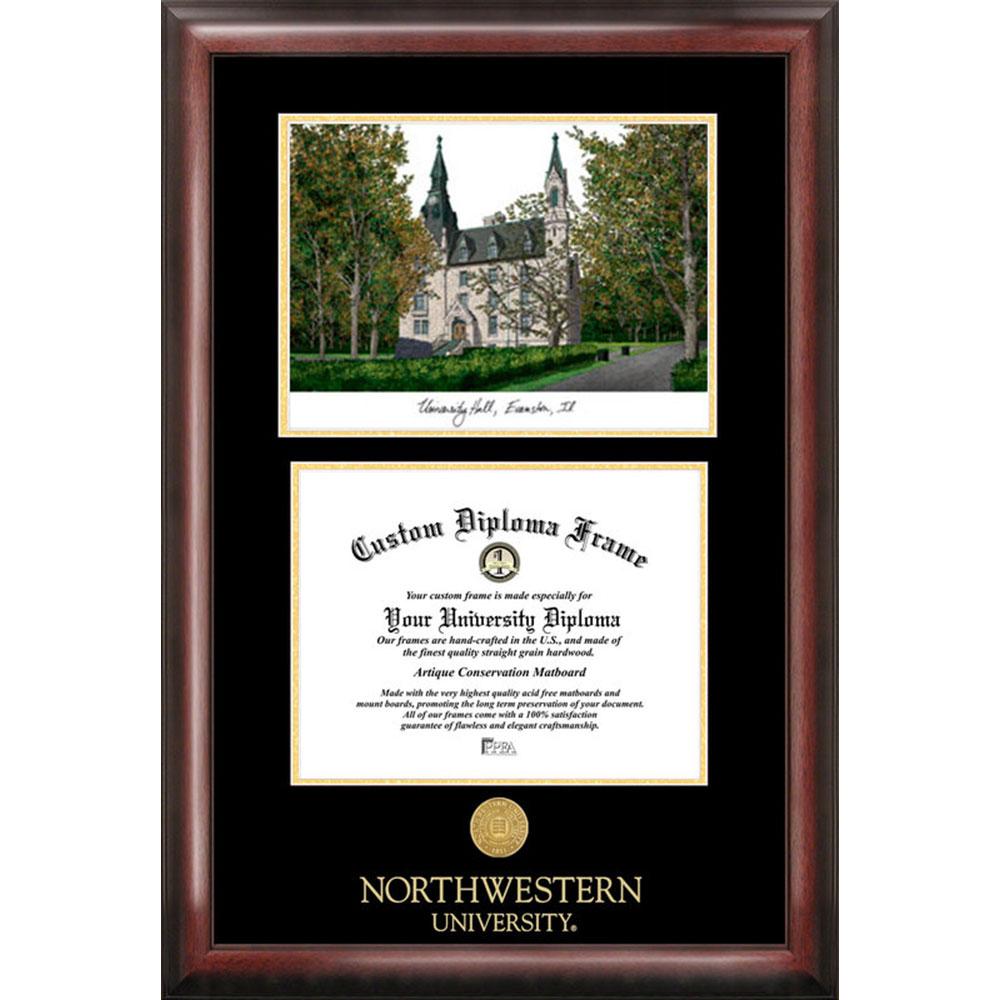 Northwestern University Gold Embossed Diploma Frame With Limited Edition Lithograph