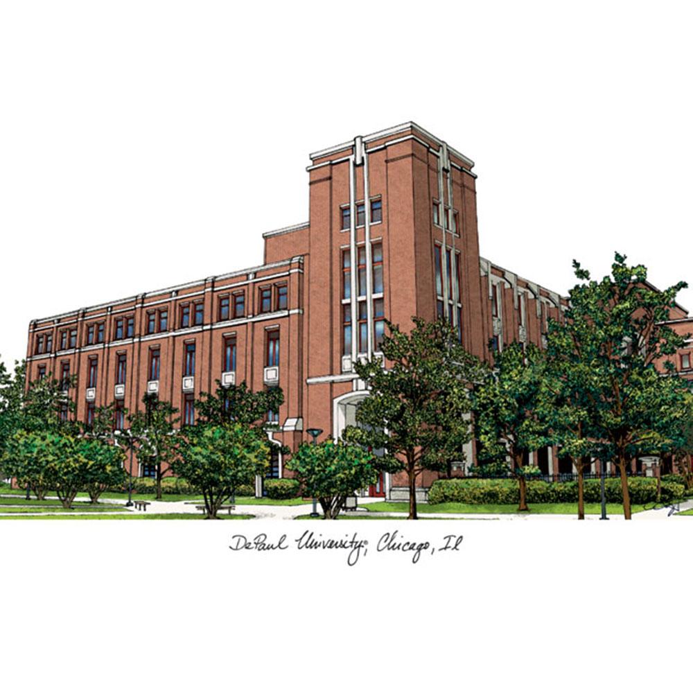 Depaul University Campus Images Lithograph Print