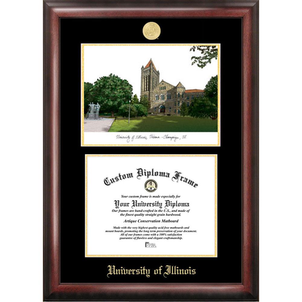 University Of Illinois Gold Embossed Diploma Frame With Limited Edition Lithograph