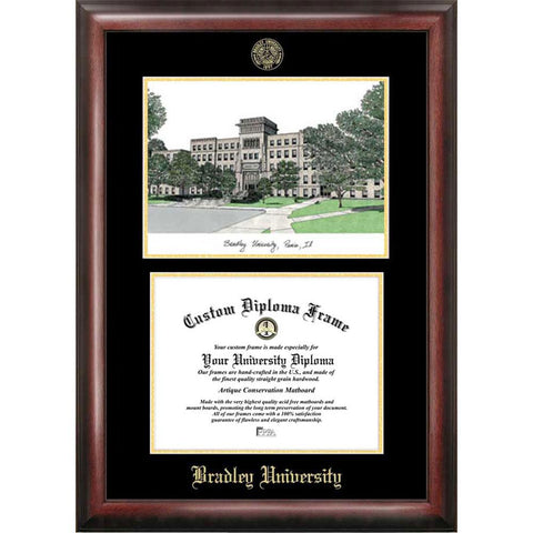 Bradley University Gold Embossed Diploma Frame With Limited Edition Lithograph