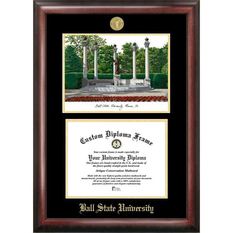 Ball State University Gold Embossed Diploma Frame With Limited Edition Lithograph