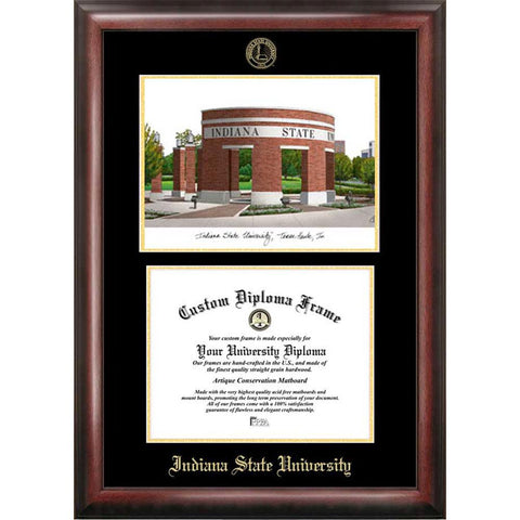 Indiana State University Gold Embossed Diploma Frame With Limited Edition Lithograph