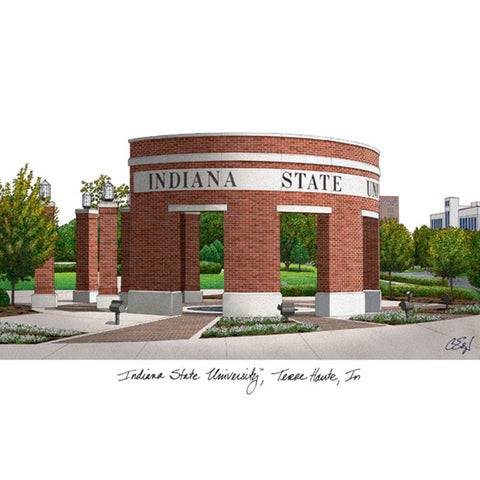 Indiana State Campus Images Lithograph Print