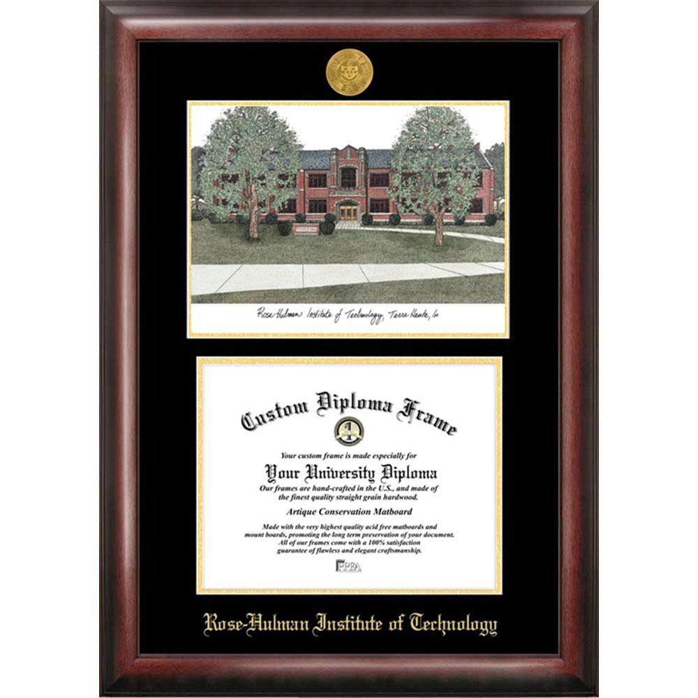 Rose Hulman Institute Of Technology Gold Embossed Diploma Frame With Campus Images Lithograph