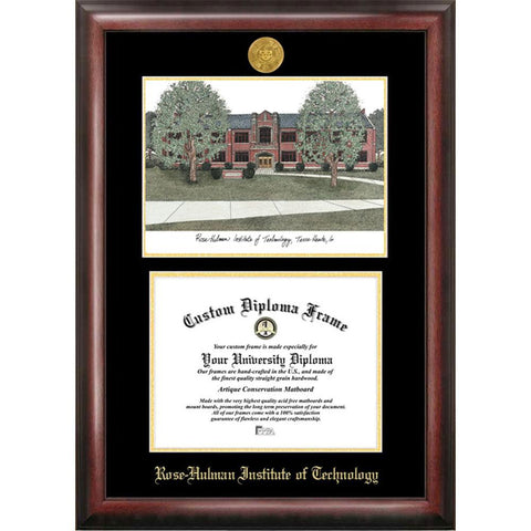 Rose Hulman Institute Of Technology Gold Embossed Diploma Frame With Campus Images Lithograph