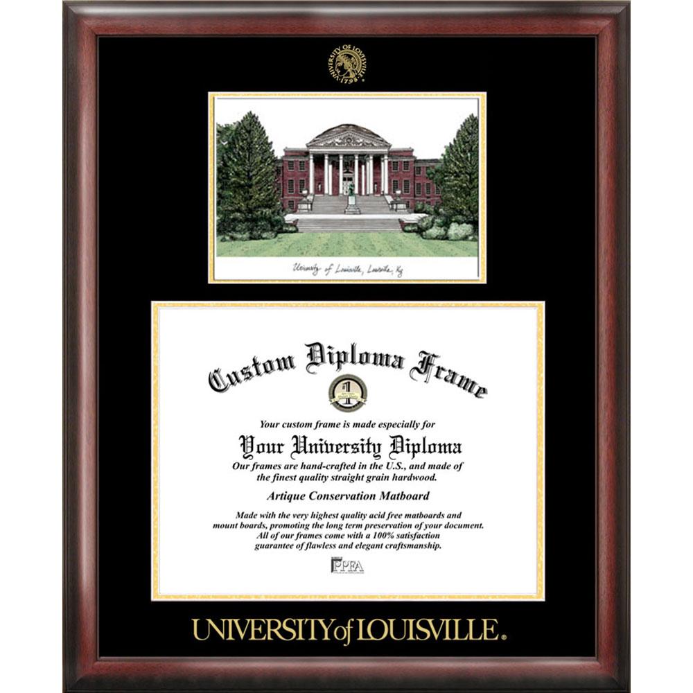 University Of Louisville Gold Embossed Diploma Frame With Limited Edition Lithograph