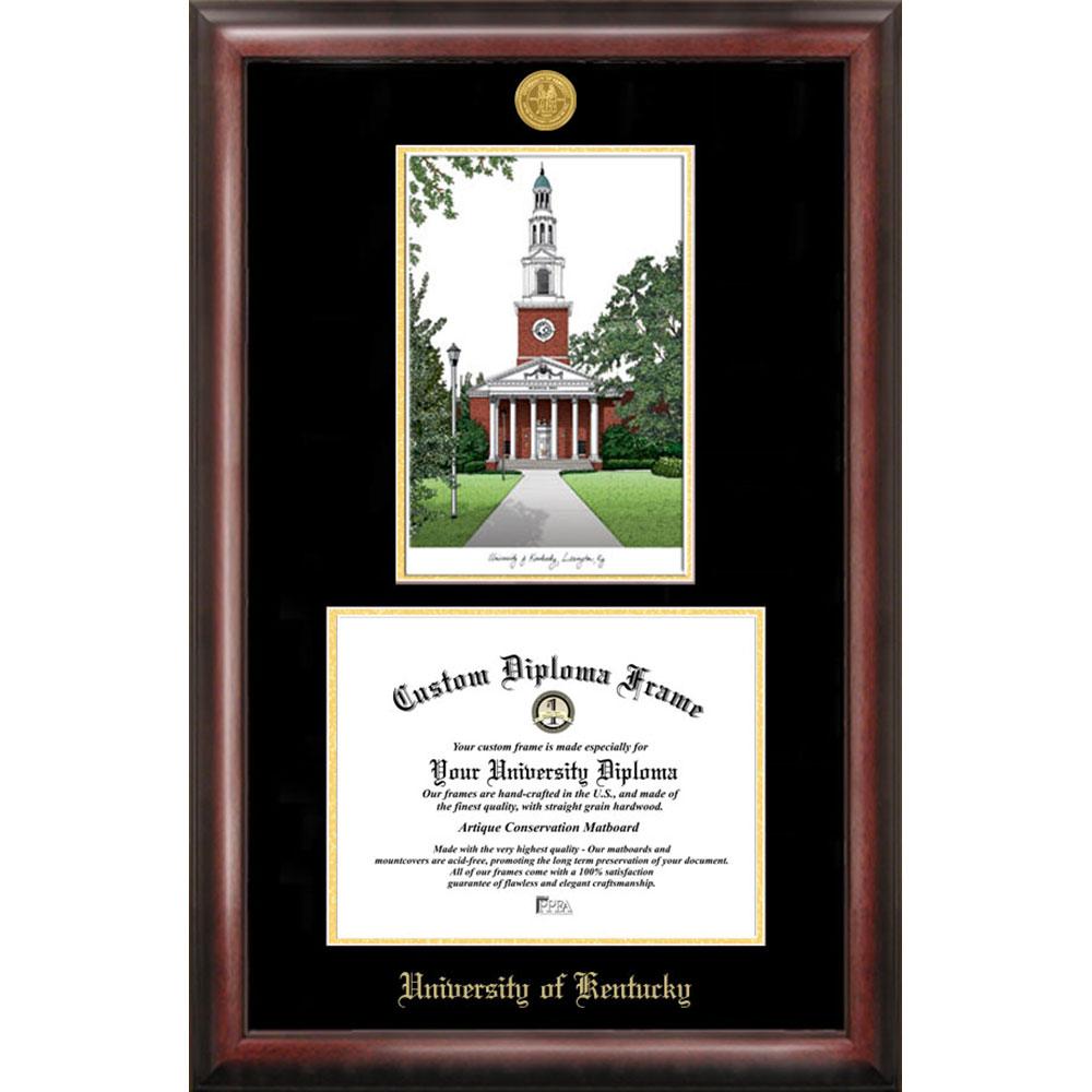 University Of Kentucky Gold Embossed Diploma Frame With Campus Images Lithograph