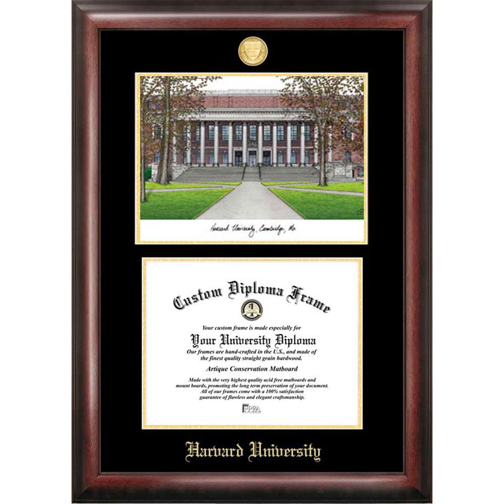 Harvard University Gold Embossed Diploma Frame With Limited Edition Lithograph