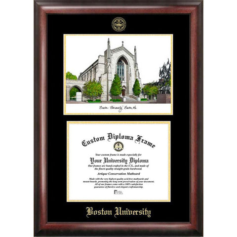 Boston University Gold Embossed Diploma Frame With Limited Edition Lithograph