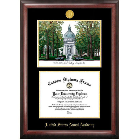 U.s. Naval Academy Gold Embossed Diploma Frame With Limited Edition Lithograph