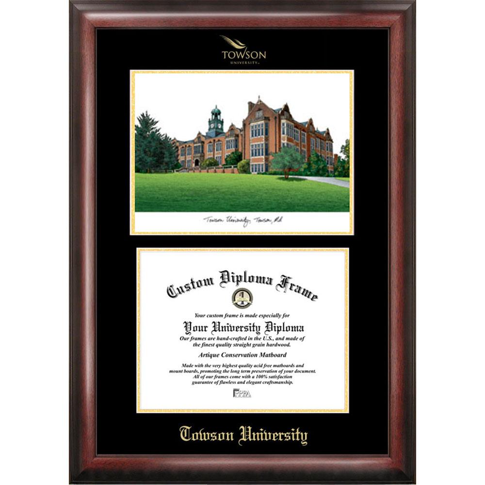 Towson University Gold Embossed Diploma Frame With Campus Images Lithograph