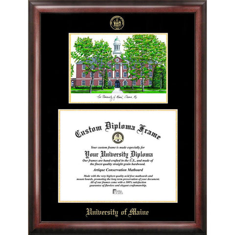 Maine University Gold Embossed Diploma Frame With Campus Images Lithograph