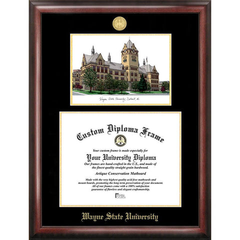 Wayne State University Gold Embossed Diploma Frame With Limited Edition Lithograph