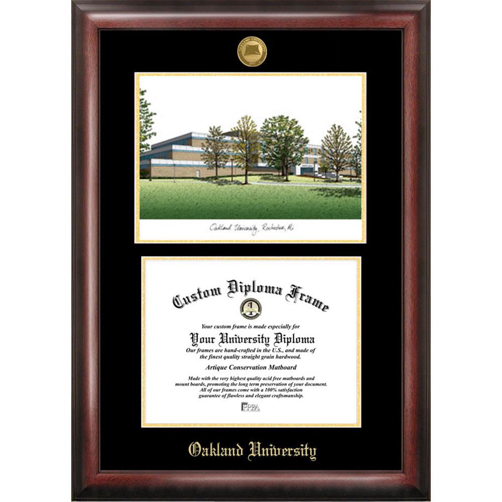 Oakland University Gold Embossed Diploma Frame With Limited Edition Lithograph