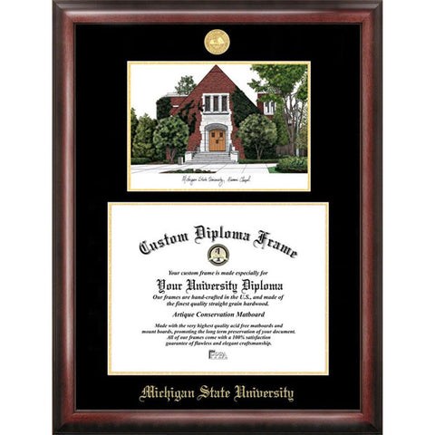 Michigan State U: Alumni Chapel Gold Embossed Diploma Frame With Limited Edition Lithograph