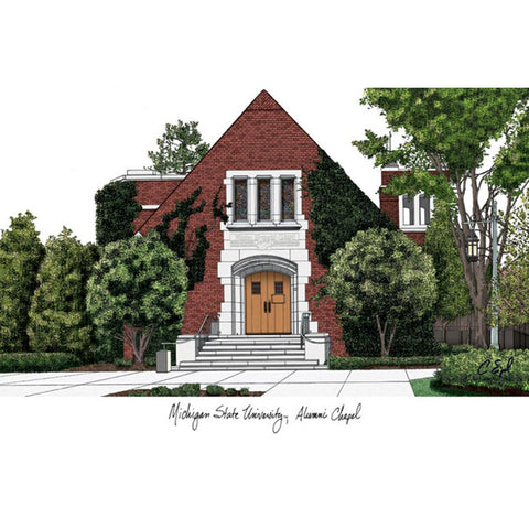 Michigan State University, Alumni Chapel ,campus Images Lithograph Print