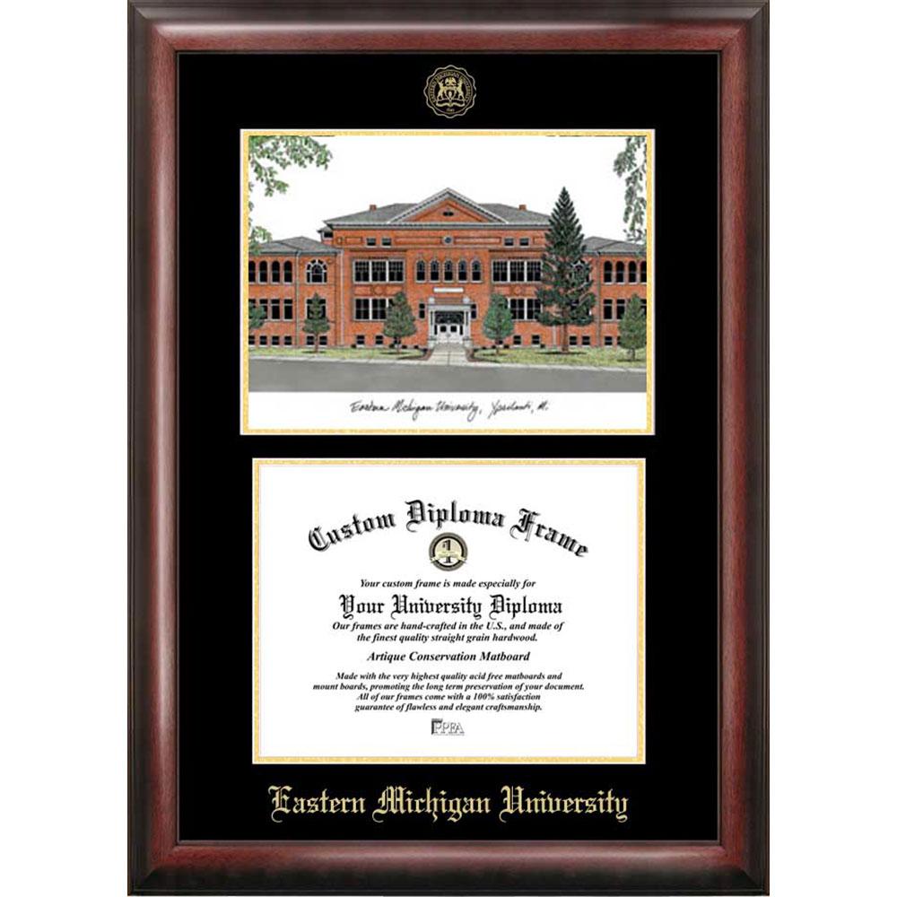 Eastern Michigan University Gold Embossed Diploma Frame With Limited Edition Lithograph