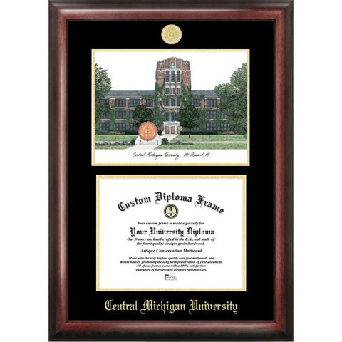 Central Michigan University Gold Embossed Diploma Frame With Limited Edition Lithograph