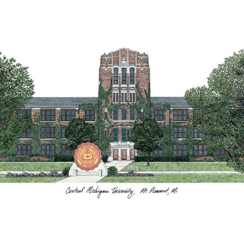 Central Michigan University Campus Images Lithograph Print