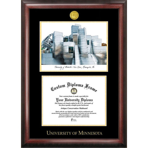 University Of Minnesota Gold Embossed Diploma Frame With Campus Images Lithograph