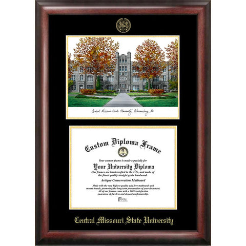 University Central Missouri Gold Embossed Diploma Frame With Campus Images Lithograph