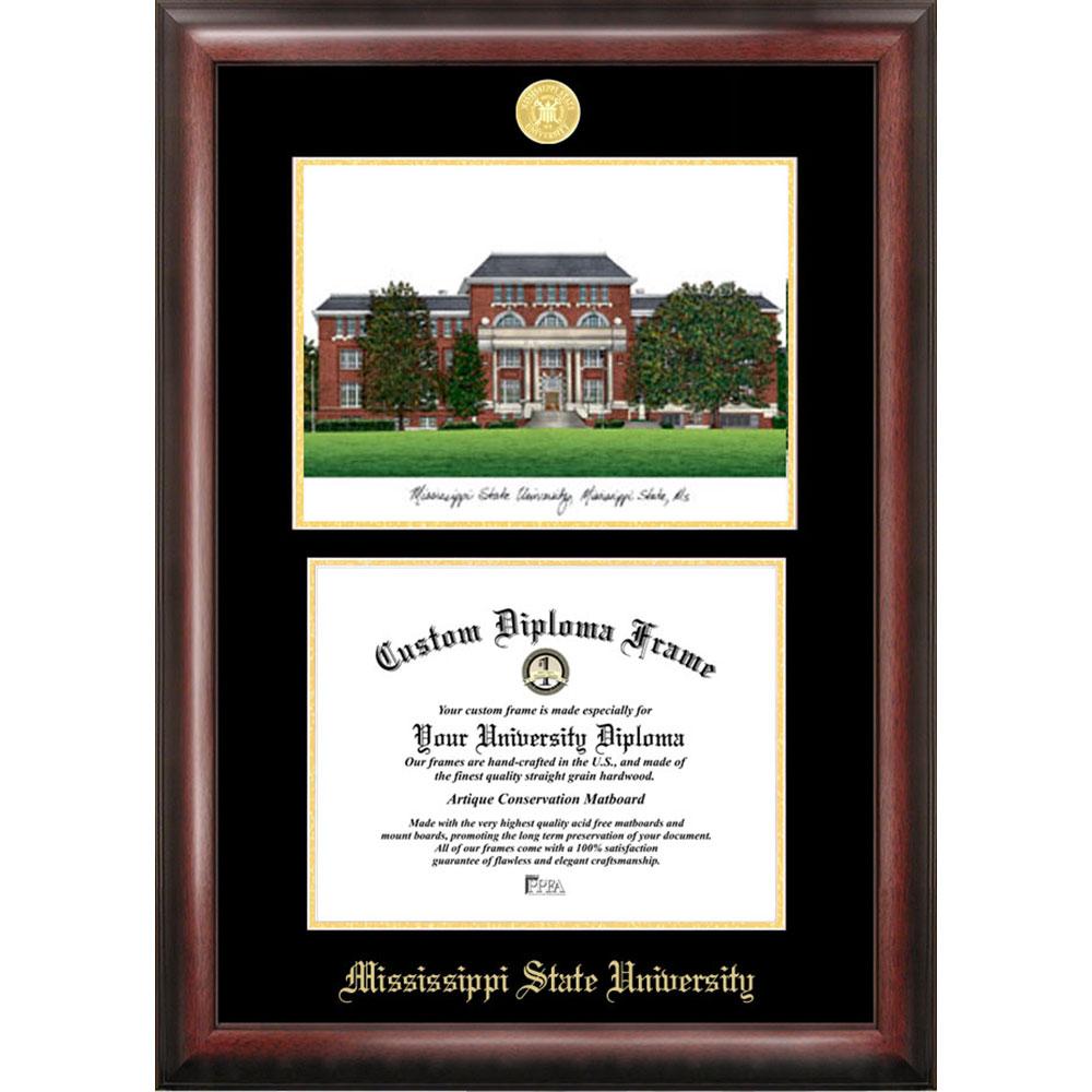 Mississippi State University Gold Embossed Diploma Frame With Limited Edition Lithograph