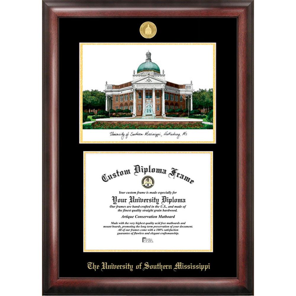 University Of Southern Mississippi Gold Embossed Diploma Frame With Limited Edition Lithograph