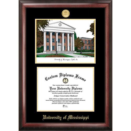 University Of Mississippi Gold Embossed Diploma Frame With Limited Edition Lithograph