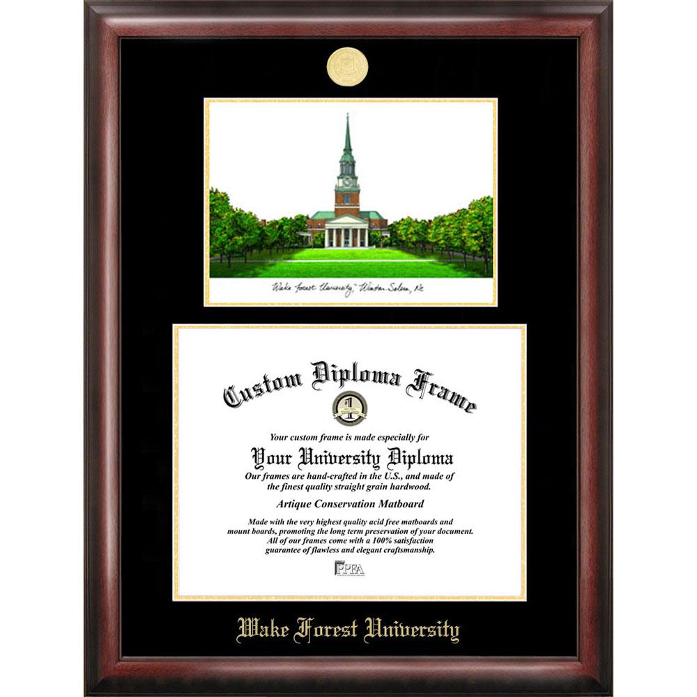 Wake Forest University Gold Embossed Diploma Frame With Limited Edition Lithograph