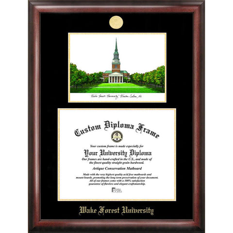 Wake Forest University Gold Embossed Diploma Frame With Limited Edition Lithograph