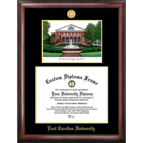 East Carolina University Gold Embossed Diploma Frame With Limited Edition Lithograph