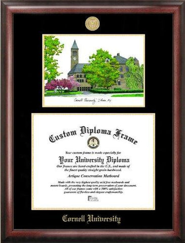 Cornell University Gold Embossed Diploma Frame With Campus Images Lithograph