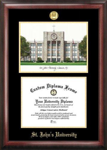 St. John's University Gold Embossed Diploma Frame With Campus Images Lithograph