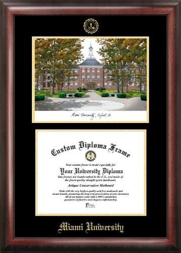 Miami University Ohio Gold Embossed Diploma Frame With Campus Images Lithograph