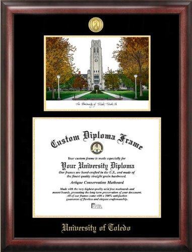 University Of Toledo Gold Embossed Diploma Frame With Campus Images Lithograph