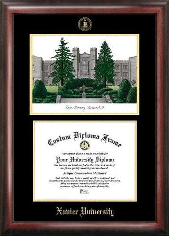 Xavier Universitygold Embossed Diploma Frame With Campus Images Lithograph