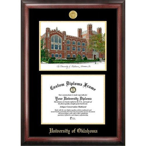 University Of Oklahoma Gold Embossed Diploma Frame With Limited Edition Litho...