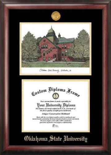 Oklahoma State University Gold Embossed Diploma Frame With Campus Images Lith...