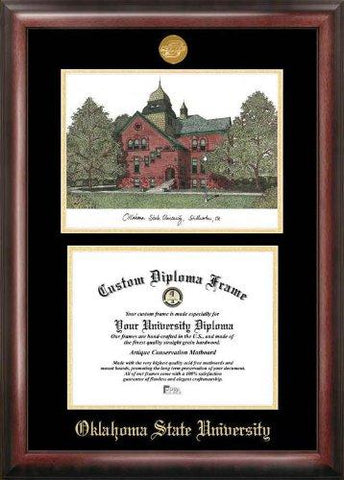 Oklahoma State University Gold Embossed Diploma Frame With Campus Images Lith...