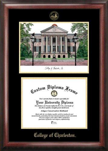 College Of Charleston Gold Embossed Diploma Frame With Campus Images Lithograph