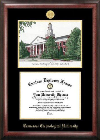 Tennessee Tech University Gold Embossed Diploma Frame With Campus Images Lith...