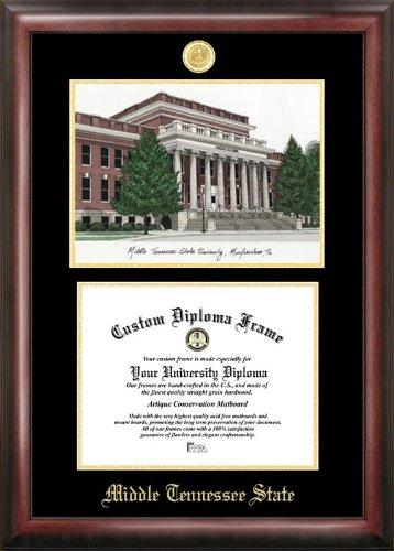 Middle Tennesse State Gold Embossed Diploma Frame With Campus Images Lithograph