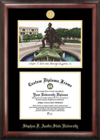 Stephen F Austin Gold Embossed Diploma Frame With Campus Images Lithograph