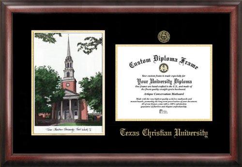 Texas Christian University Gold Embossed Diploma Frame With Campus Images Lit...