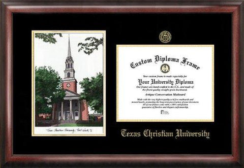 Texas Christian University Gold Embossed Diploma Frame With Campus Images Lit...