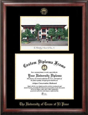 University Of Texas, El Paso Gold Embossed Diploma Frame With Campus Images L...