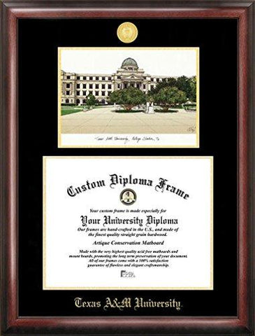 Texas A&m University Gold Embossed Diploma Frame With Campus Images Lithograph